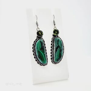 Malachite Peridot Handmade Drop Dangle Earrings Jewelry 2.35"